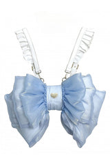 Blue Big Bowknot Metal Heart Nameplate Lolita Backpack - Blue - 1