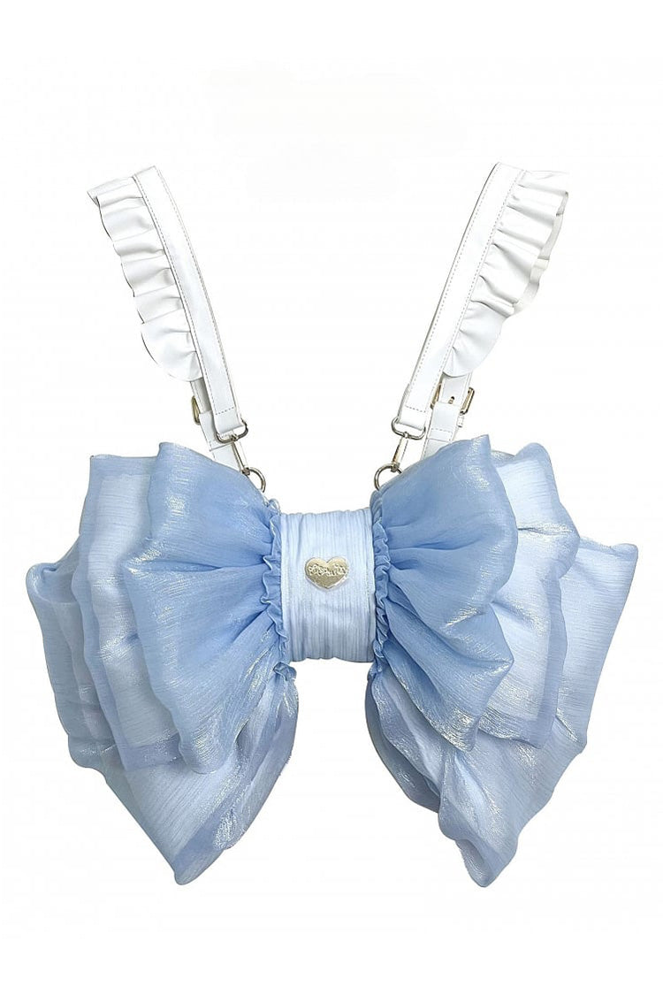 Blue Big Bowknot Metal Heart Nameplate Lolita Backpack - Blue - 1