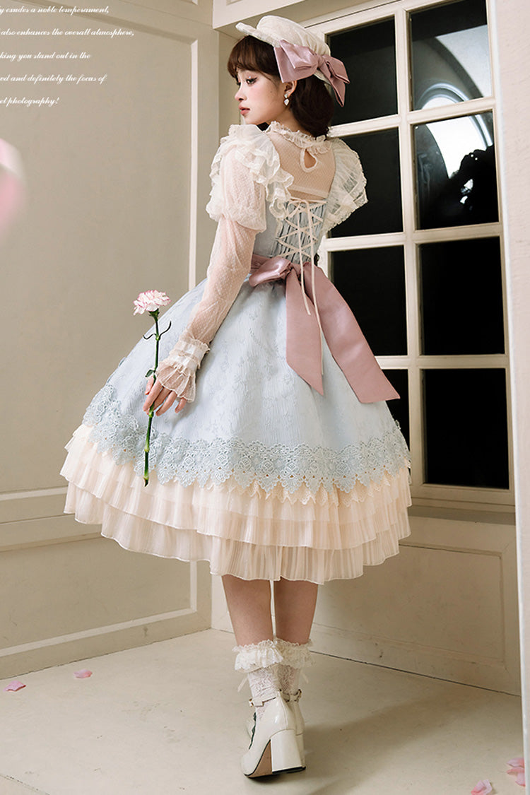 Multi-Color Cream Layers Ruffle Asymmetrical Cardigan Bowknot Sweet Lolita Jsk Dress - Product - 10