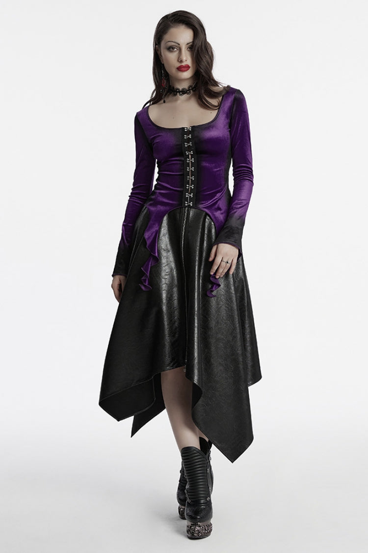 Violet Long Sleeves Gradient Irregular Women's Gothic Blouse - Product - 4
