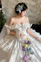 [White Moonlight Lover] Romantic Commemorative Ceremony Sleeveless Ruffled Bow Lace Lace-Up Sweet Elegant Lolita Strapless Dress 3 Colors - Product - 8
