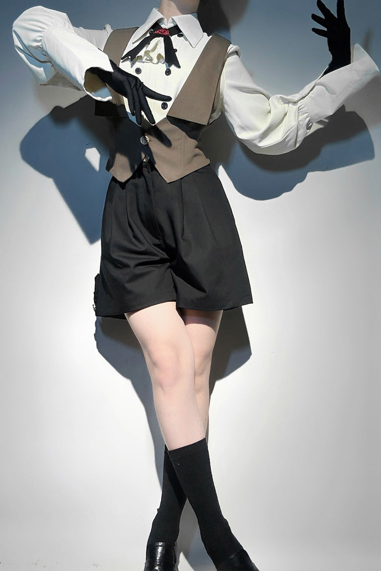 White [Little Detective] Long Sleeves Bowknot Ouji Prince Handsome Lolita Blouse - Product - 5