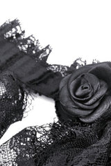 Black Stand Collar Ruffled Short Sleeves Lace Spliced Women's Gothic Blouse - Product - 12