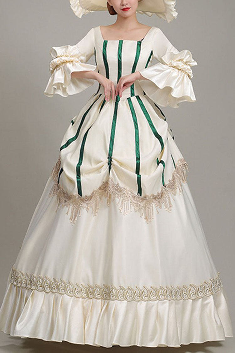 Champagne Hime Sleeves Half Sleeves Square Collar High Waisted Ruffled Victorian Lolita Prom Dress - Champagne - 1