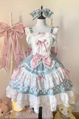 [Beating Heart] Sleeveless Print Ruffle Bowknot Lace Sweet Lolita Dress 3 Colors - Green - 2