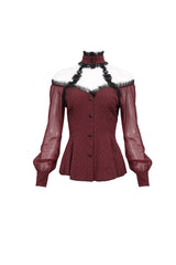 Red Lace Trim Panel Adjustable Back Long Sleeve Women's Gothic Shirt - Product - 6