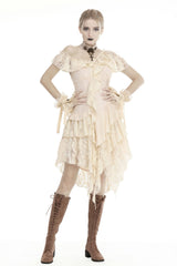 Beige Irregular Multi-Layered Ruffled Lace Women's Steampunk Vintage Dress - Beige - 1