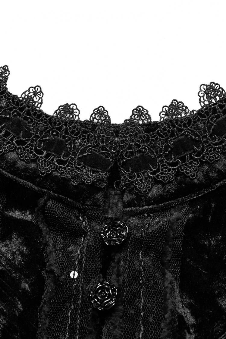 Black Sleeveless Ruffle Stitching Lace Women's Gothic Cape - Product - 5