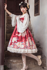 Wine White Tiger Print Chinese Style High Waisted Classic Lolita Jsk Dress - Product - 3