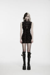 Black/Red Stand Collar Sleeveless Jacquard Lace Slim Fit Buckled Women's Punk Luxurious Dress - Product - 2