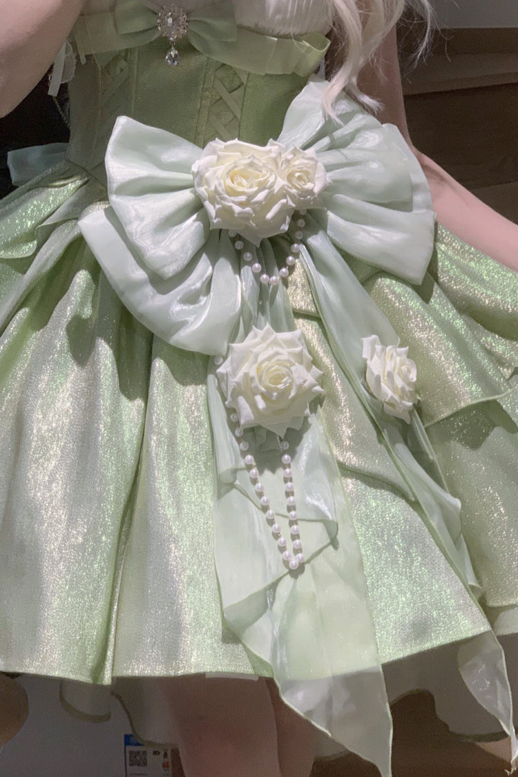 Green [Rose Heart Knot] Ruffle Hanayome Bowknot Sweet Princess Gorgeous Lolita Jsk Dress - Product - 5