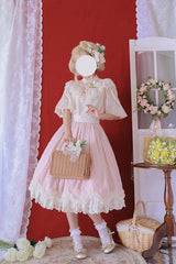 Pink Elegant Vintage Tulip Multi-Layer Ruffled Classic Lolita Skirt Dress - Product - 2