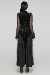 Black Long Sleeves Ruffle Lace Lace-Up Mesh Women's Gothic Dress - Product - 3