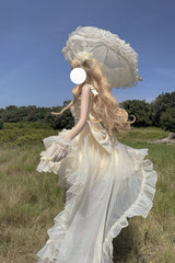 Apricot [Cream Cake] Sleeveless Multi-Layered Ruffle Bowknot Sweet Princess Lolita Jsk Dress Set - Product - 8