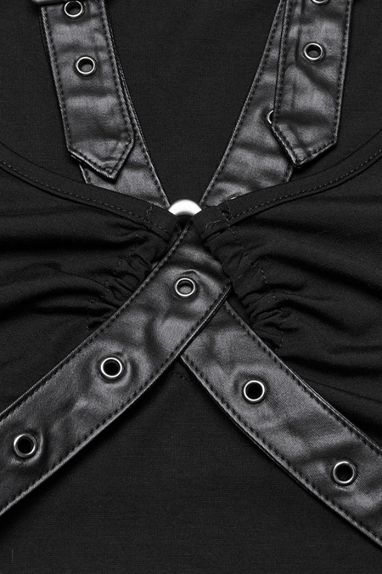 Black Halterneck Sleeveless Buckle Strap Women's Punk Vest - Product - 6