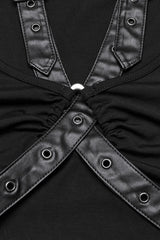 Black Halterneck Sleeveless Buckle Strap Women's Punk Vest - Product - 6