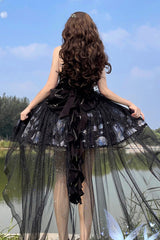 Blue [Deep Sea Jellyfish] Halterneck Sleeveless Print Embroidery Bowknot Lace Sweet Elegant Lolita Jsk Dress - Product - 14