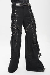 Black Spliced Lace-Up Mesh Ripped Men's Punk Baggy Pants - Black - 1