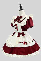 Wine/White Short Sleeves Ruffle Bowknot Lace Plus Size Sweet Maid Short Lolita Dress - Product - 3