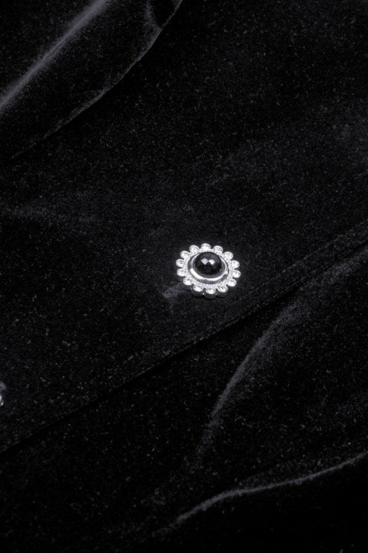 ブラック／ホワイト Frilly 襟 Skull 蝶ネクタイ ロング パフスリーブ レース レースアップ レディース ゴシック ヴィンテージ ベルベット ジャケット 商品画像