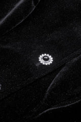 Black/White Frilly Collar Skull Bow Tie Long Puff Sleeves Lace Lace-Up Women's Gothic Vintage Velvet Jacket - Product - 15