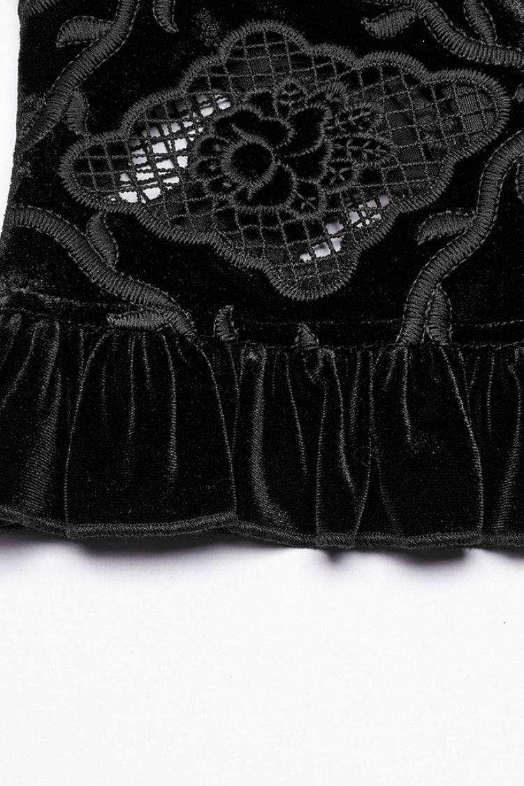 Black Long Sleeves Ruffle Floral Embroidery Women's Gothic Blouse - Product - 8