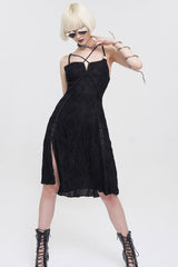 Black Punk Suspenders Slit Hem Wave Stretch Fabrics Women's Dress - Product - 8