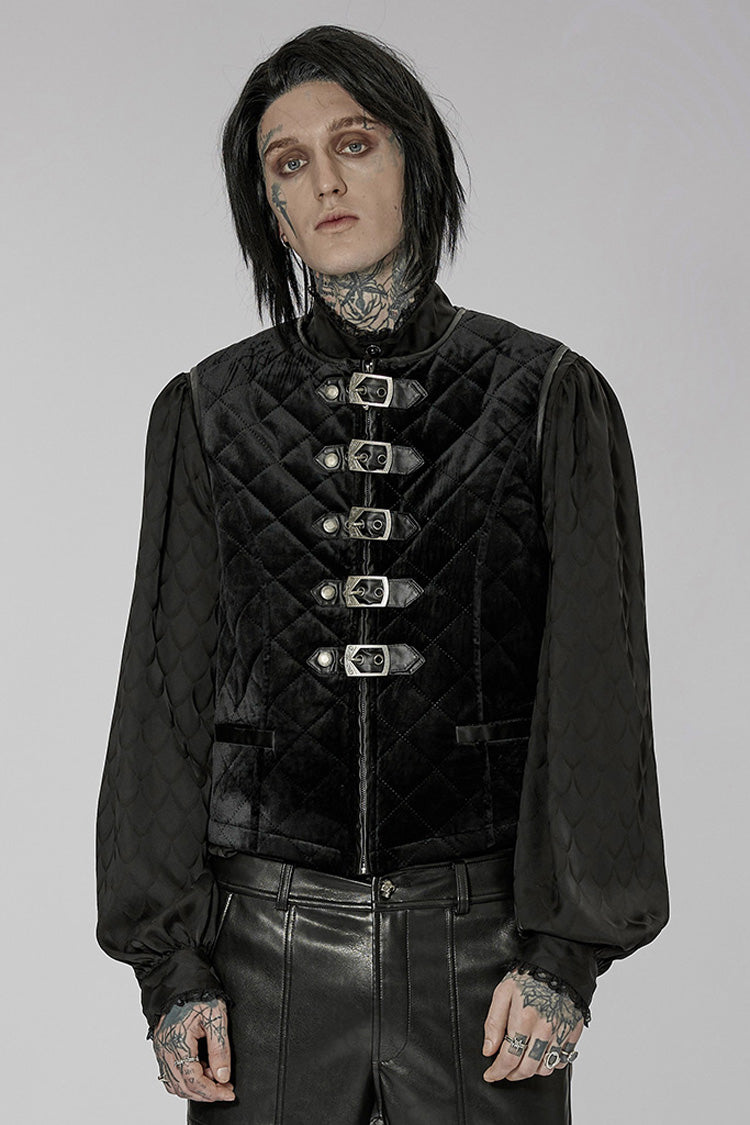 Black Inter-Cotton Sleeveless Buckle Men's Gothic Vest - Black - 1