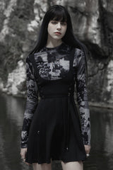 Black High Waisted Women's Pleated Gothic Slip Dress - Black - 1