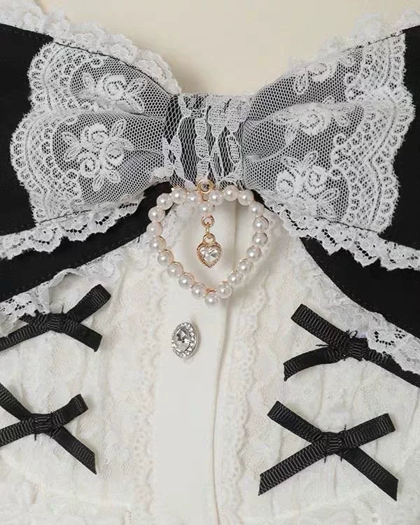 Sweet Short Sleeves Jacquard Ruffled Bow Lolita Blouse 3 Colors - Product - 5