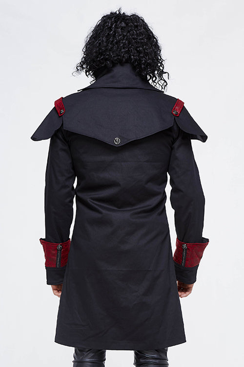 Punk Black And Red Chain Shape Ribbons Long Mens Coat - Product - 3