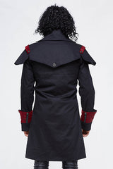 Punk Black And Red Chain Shape Ribbons Long Mens Coat - Product - 3