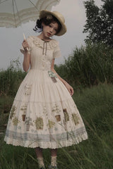 Ivory [Potted Plant] Short Sleeves Print Ruffle Sweet Lolita Dress - Product - 11