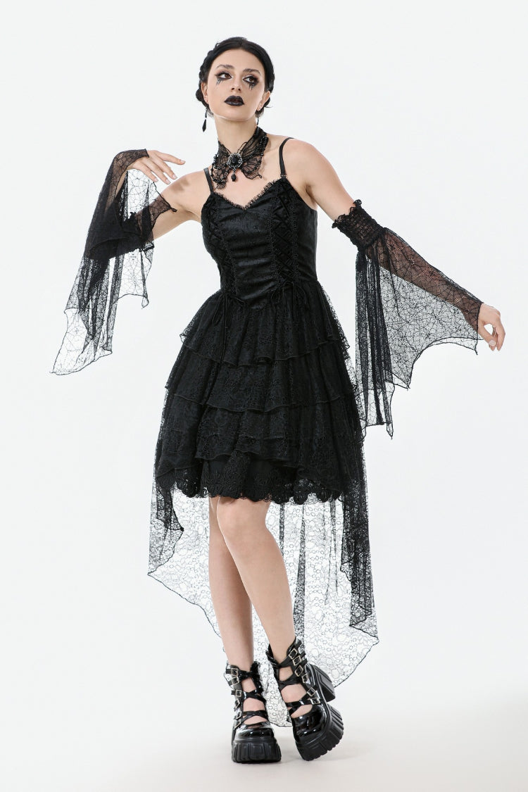 Black Sleeveless Multi-Layered Lace Women's Gothic Fishtail Slip Dress Graduation Dress - Product - 9
