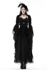 Black Women's Gothic Vintage Long Flared Sleeves Lace Splice Shrug - Black - 1