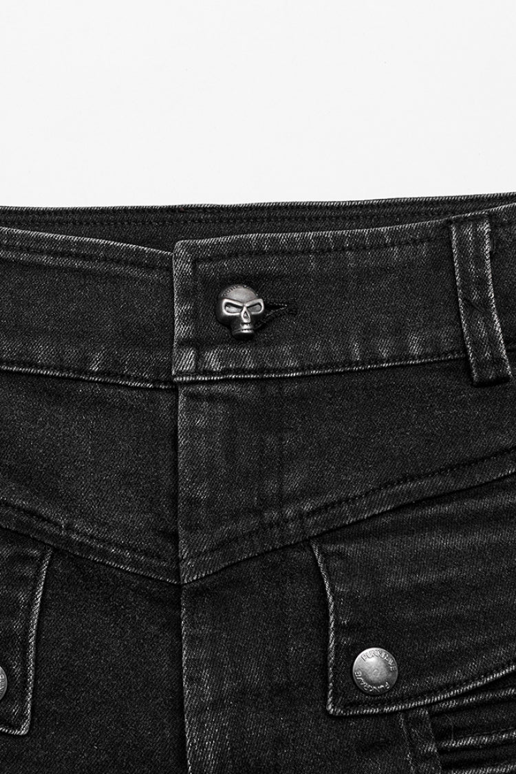 Black Multi-pockets Pleated Men's Punk Pants - Product - 5