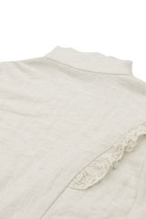 White Victorian Vintage Stand Collar Ruffled Short Puff Sleeves Classic Lolita Blouse - Product - 17