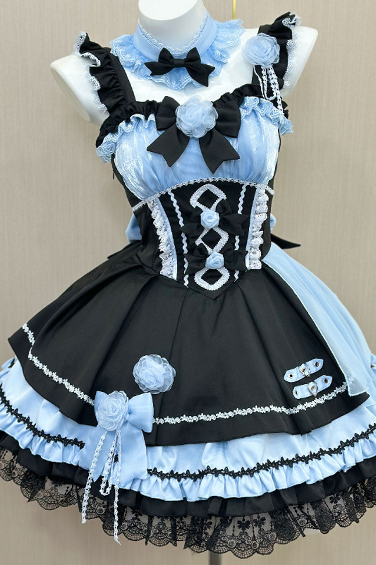 Shadow Rose Sleeveless Multi-layer Ruffle Bowknot Stitching Gothic Lolita Jsk Dress 5 Colors - Black/Blue - 8