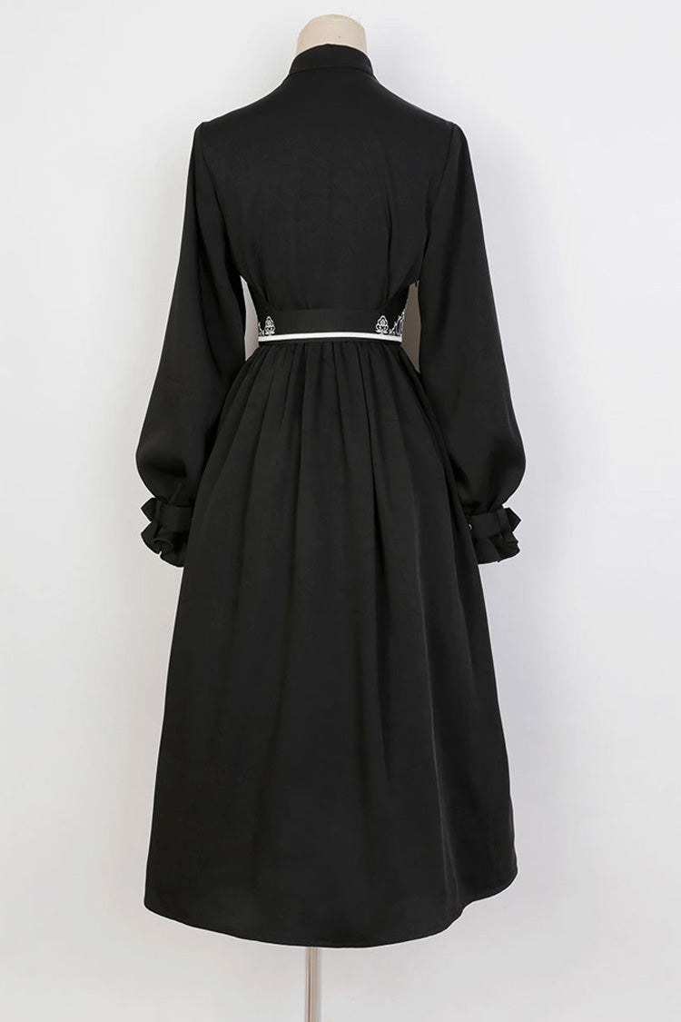 Black Mysterious Long Sleeves Chinese Style Single Breasted High Waisted Print Hanfu Dress - Product - 3