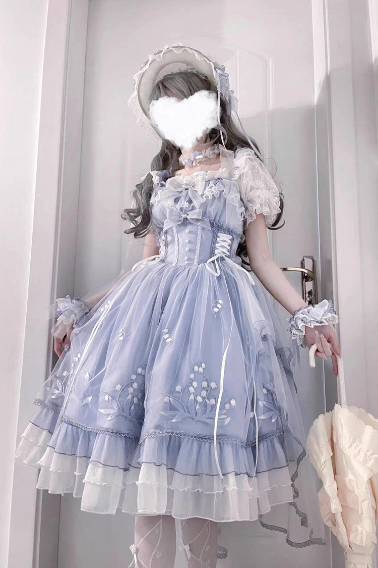 Blue [Love Is Coming] Multi-layer Ruffle Embroidery Bowknot Sweet Princess Lolita Jsk Dress - Product - 2