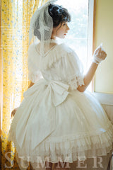 White Multi-Layered Ruffle Hanayome Hollow Bowknot Lace Sweet Vintage Gorgeous Lolita Dress - Product - 4