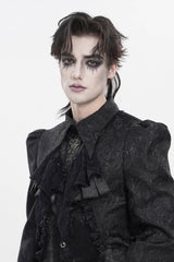 Black Jacquard Lace Men's Gothic Royal Cross Beaded Neckwear - Black - 1