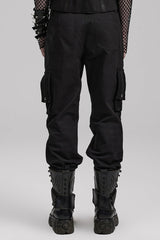 Black Stitching Mesh Metal Ring Decoration Men's Steampunk Pants - Product - 3