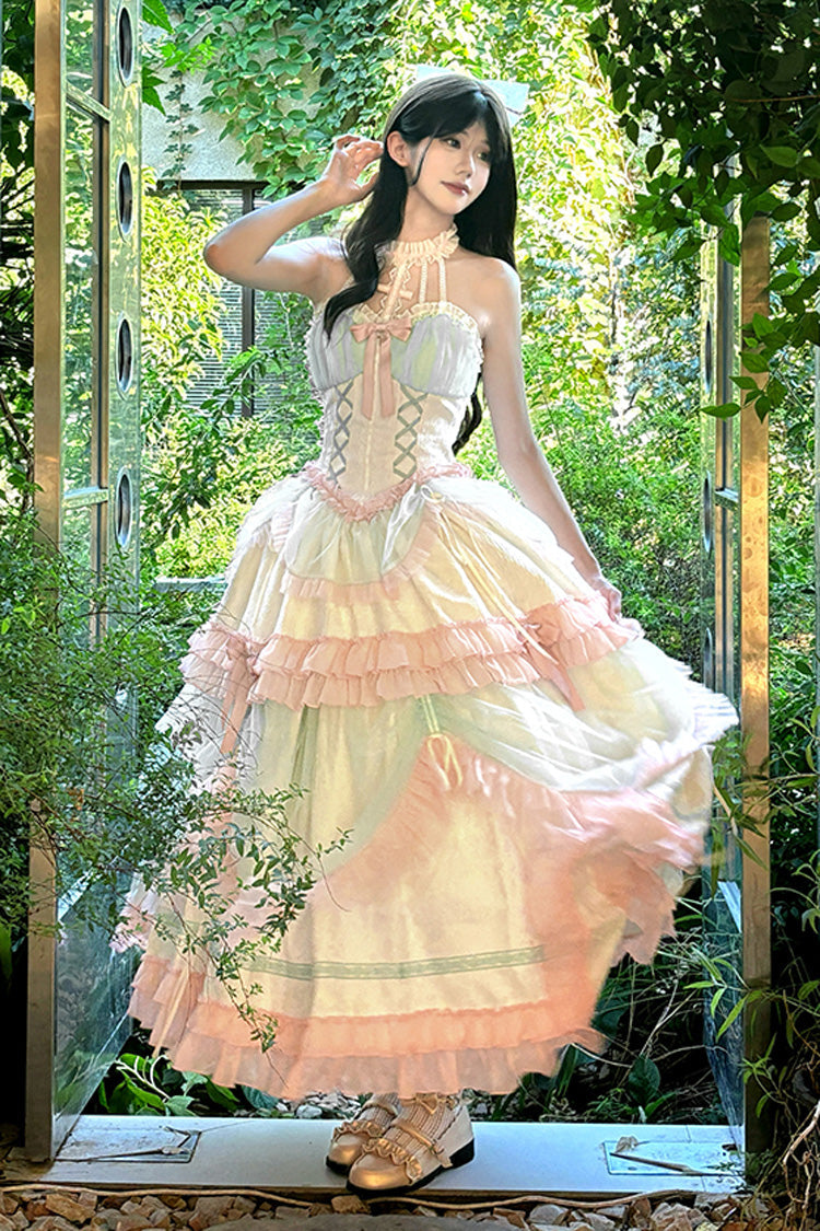 Multi-Color Mermaid Halterneck Ruffle Bowknot Lace Lace-Up Sweet Lolita Dress - Product - 7