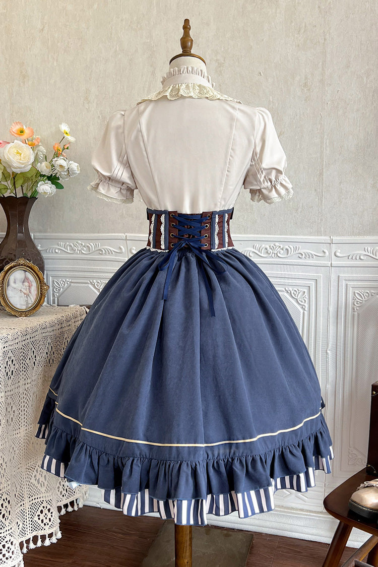 Blue Middle Ages Ruffle Embroidery Bowknot Classic Punk Vintage Lolita Skirt Full Set - Product - 13