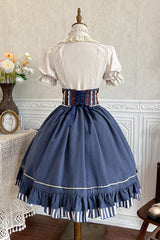 Blue Middle Ages Ruffle Embroidery Bowknot Classic Punk Vintage Lolita Skirt Full Set - Product - 13