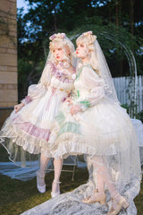 Green [Spring of Boliya] Long Sleeves Multi-Layered Ruffle Bowknot Lace Lace-Up Sweet Princess Lolita Dress - Product - 4
