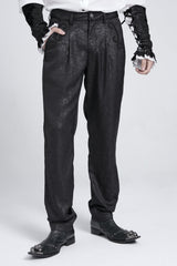 Black Floral Print Embroidery Men's Gothic Suit Pants - Product - 4