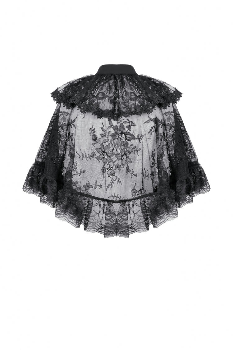 Black Bouble-Breasted Floral Lace Women's Gothic Cape - Product - 14