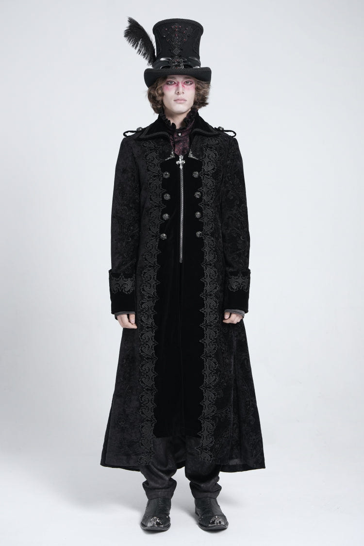 Black Lapel Collar Embroidery Zipper Men's Gothic Handsome Coat - Product - 3